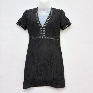 Vintage Y2K Forever 21 Black Pintuck Mini Dress Lace Crochet Inset Womens Size S
